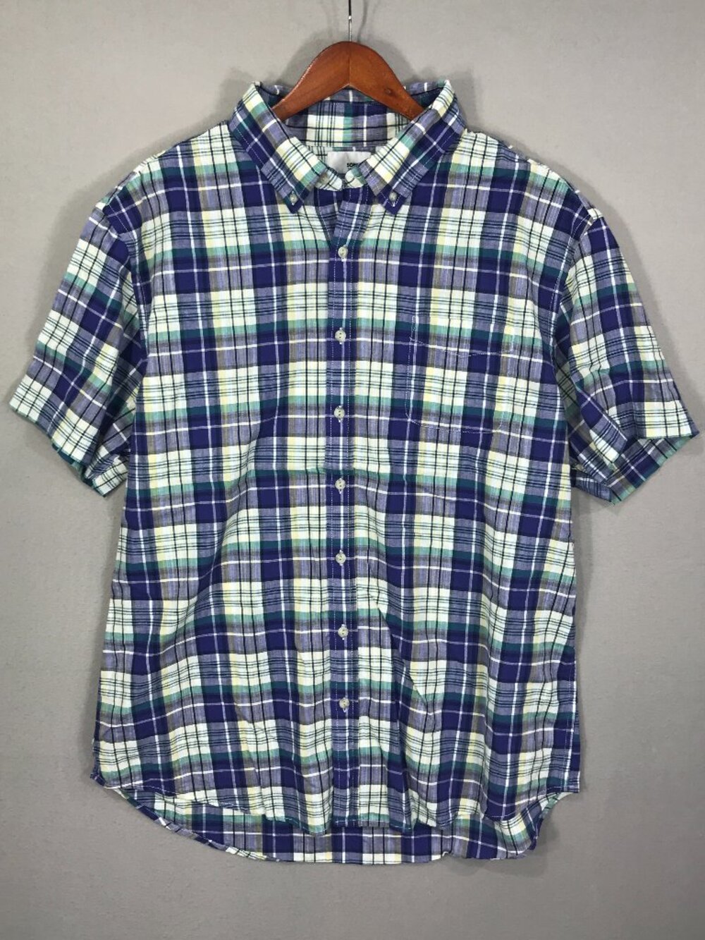 Sonoma Shirt Men's XL Purple Plaid Button Down Short Sleeve Modern Fit Flexwear